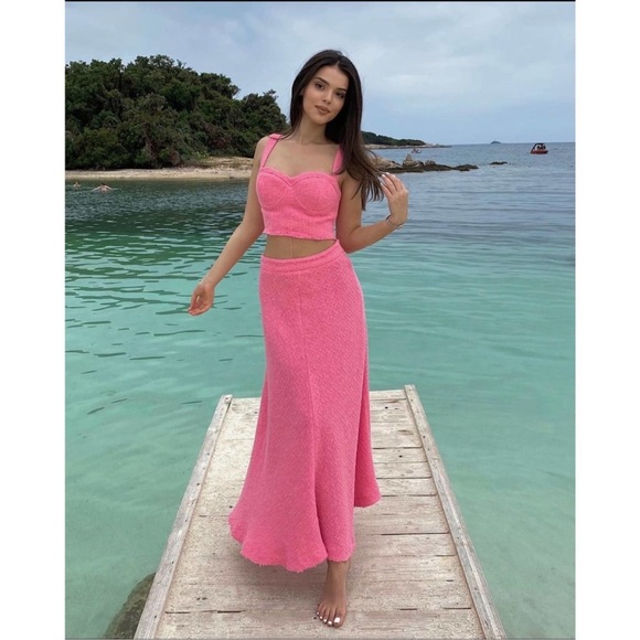 ZARA 2 PIECES MATCHING SET PINK TEXTURED BUSTIER TOP AND SKIRT - Picture 4 of 16
